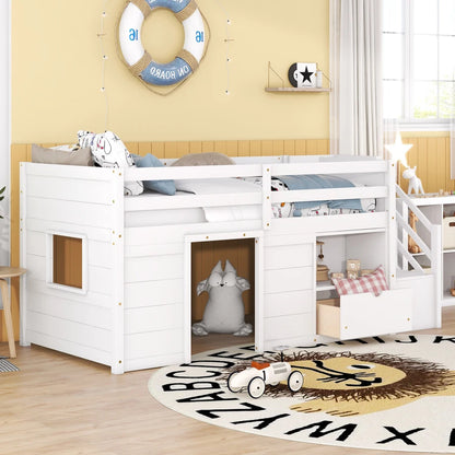 Double platform bed, bedroom single bed, with locker, decorative rack, child bed, crib, with fall protection fence and stairs