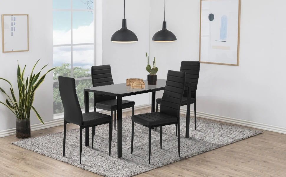 Dining table and 4 Comfortable Chairs, Black or White