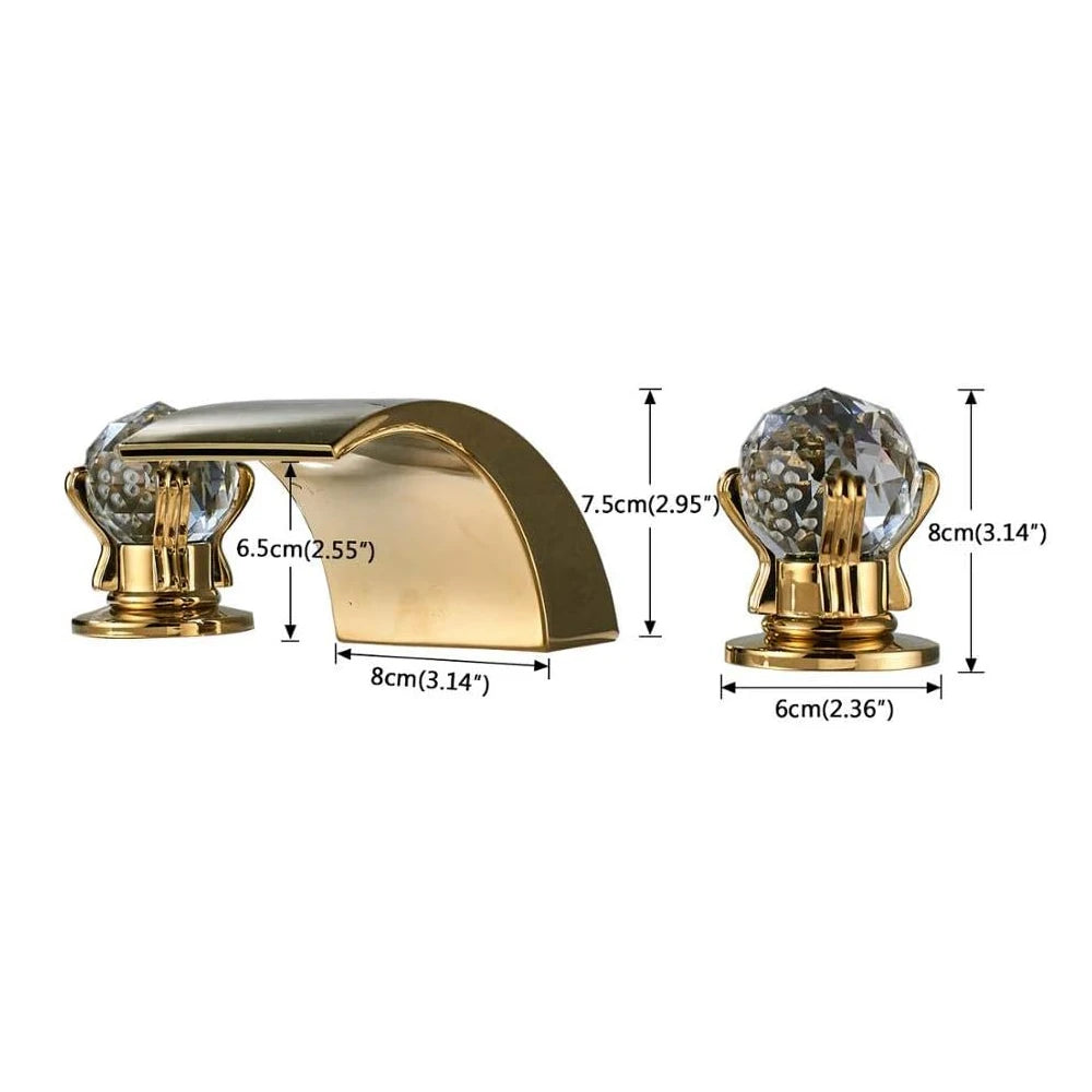 Widespread Waterfall Bathroom Faucet with 2 Crystal Knobs