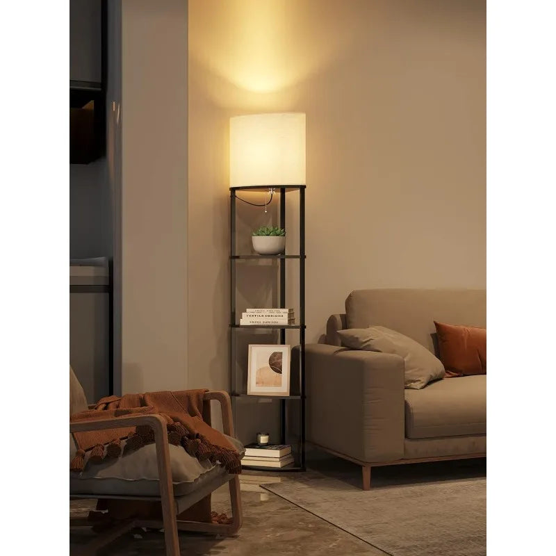 Corner Floor Lamp with 5-Tier Shelf