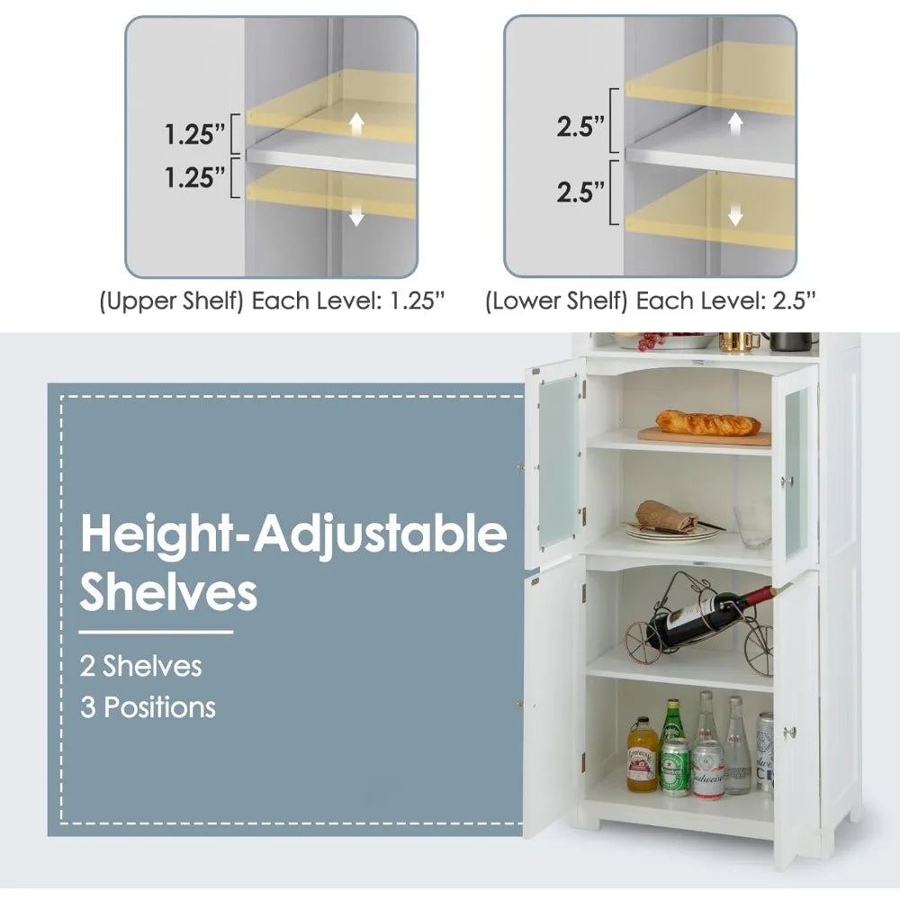 Tall Storage Cabinet w/2 Glass Doors & 3-Position Adjustable Shelves