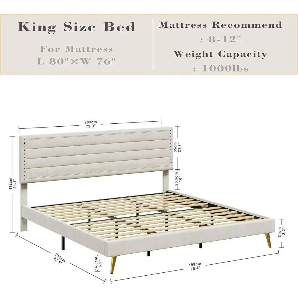 Platform Bed Frame with Upholstered Headboard