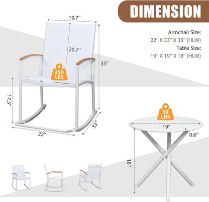 3 Piece Wicker Outdoor Bistro with Rocking Chairs