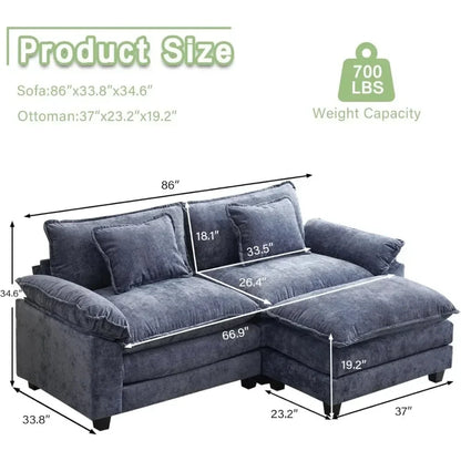 Comfy Chenille Sectional Sofa Sleeper with Pillows and Ottoman