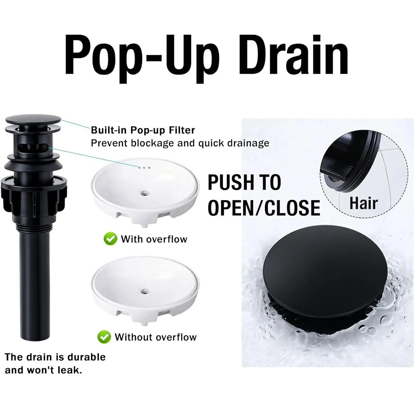 Long Neck Bathroom Faucet with Pop-up Sink Drain and Faucet Supply Lines