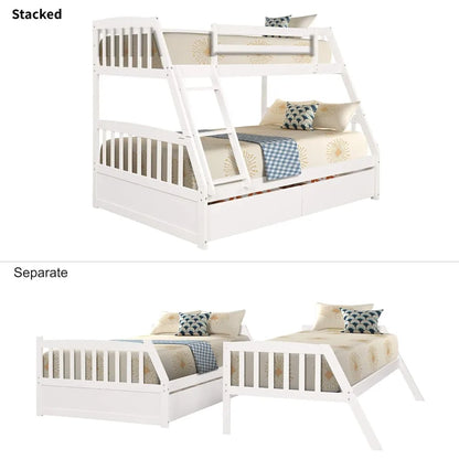 Solid Wood Twin Over Full Bunk Bed with Two Storage Drawers