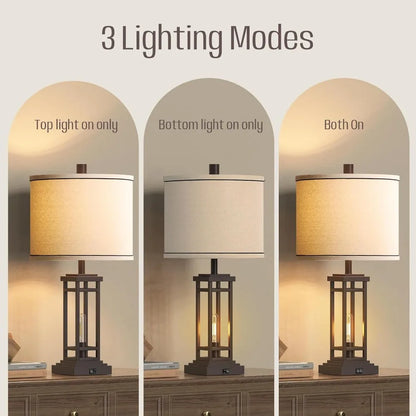 Set of Tall Table Lamps with Charge Ports