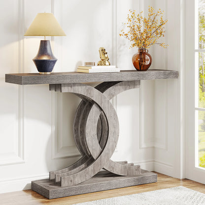 Wood Entryway Table with Geometric Base