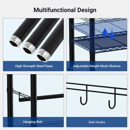 Heavy Duty Rolling Clothes Rack,Freestanding Wardrobe Storage Clothing Rack with Lockable Wheels, Adjustable 3 Tiers Wire