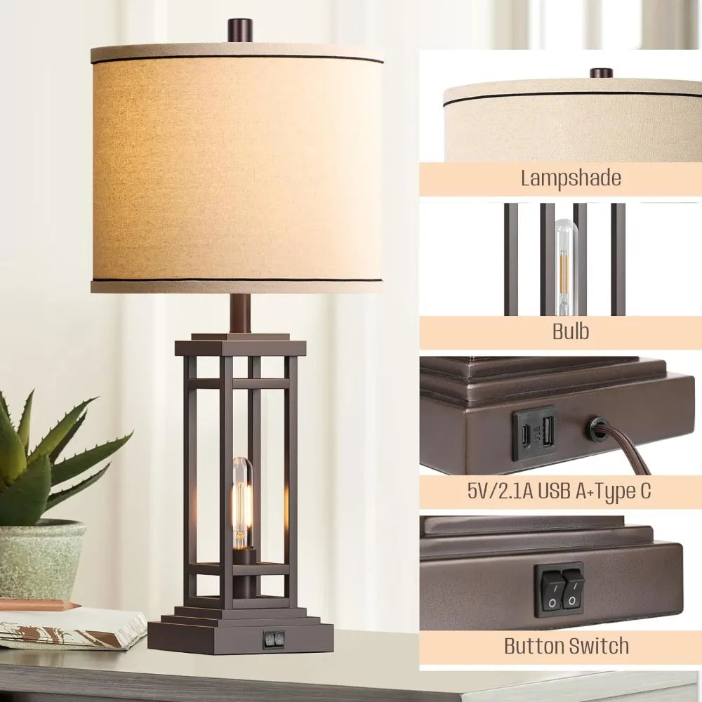 Set of Tall Table Lamps with Charge Ports