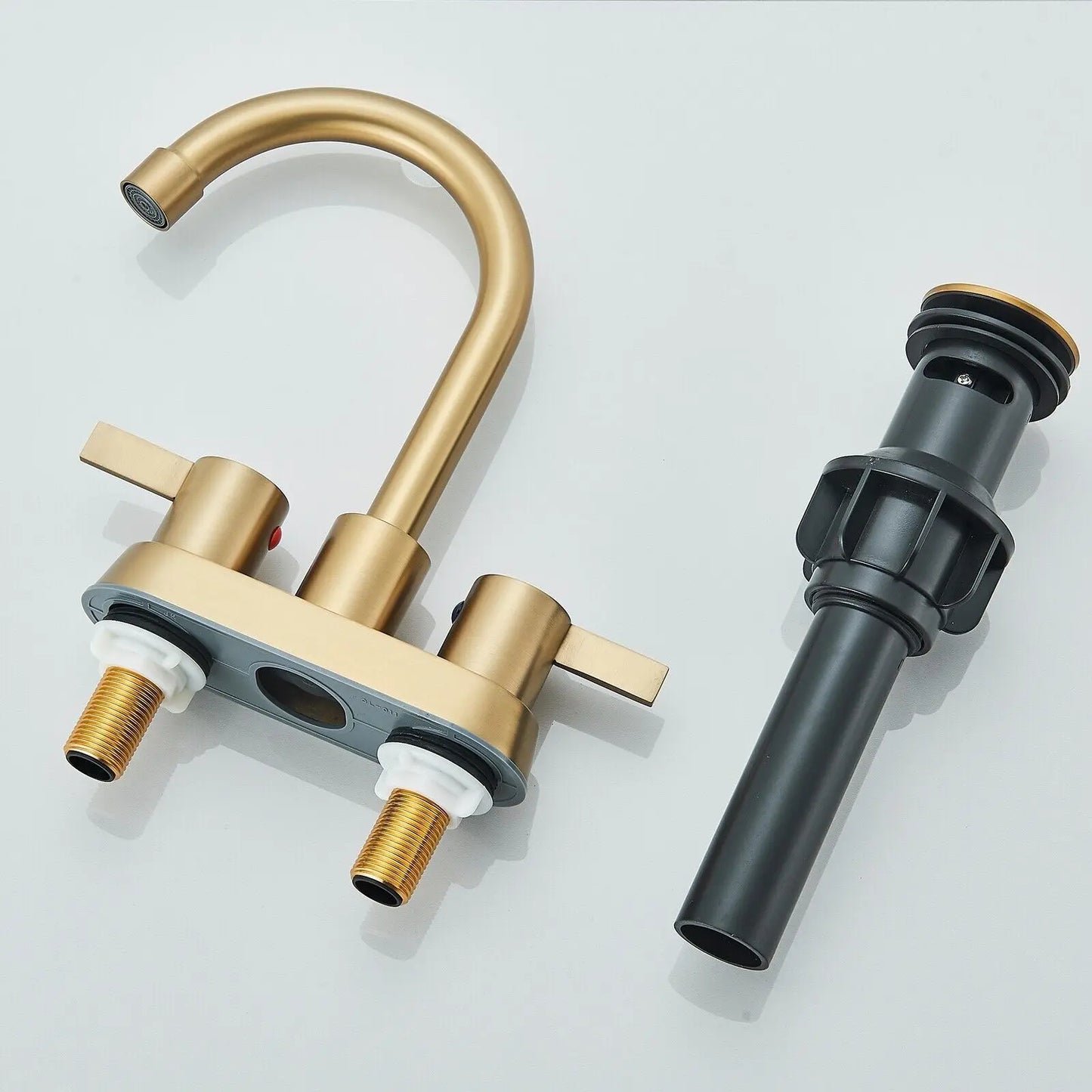 Long Neck Bathroom Faucet with Pop-up Sink Drain and Faucet Supply Lines