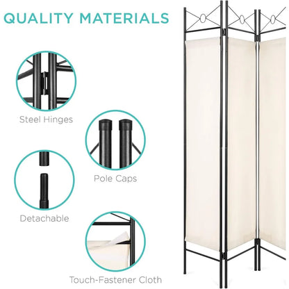 4-Panel Folding Privacy Screen/Room Divider W/Steel Frame