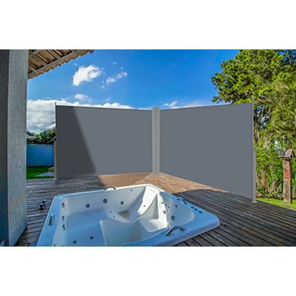 Retractable UV-resistant Privacy Screen Divider Roll Up Awning 276"x71" Grey Outdoor Sun Shade Waterproof Polyester Fabric